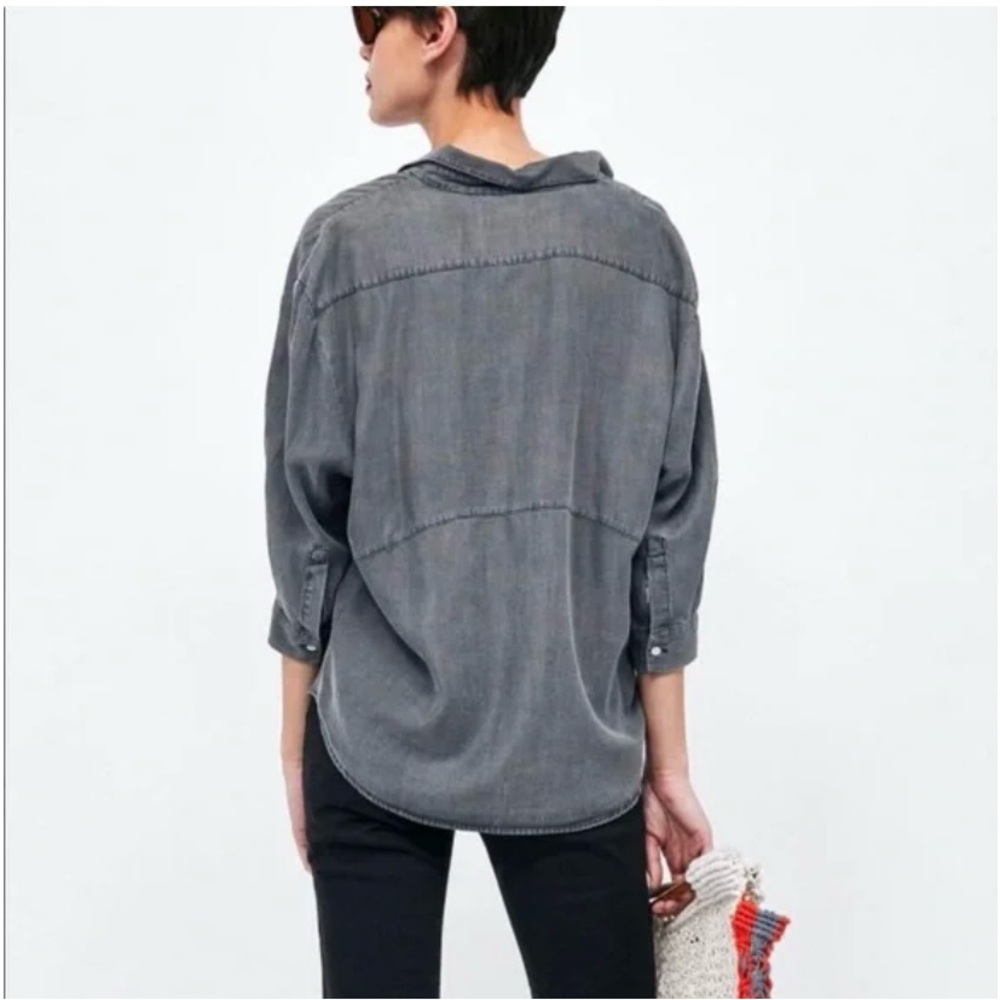 Zara Premium Denim Collection Shirt Blouse 100% Lyocell V-Neck Size M - Picture 2 of 7